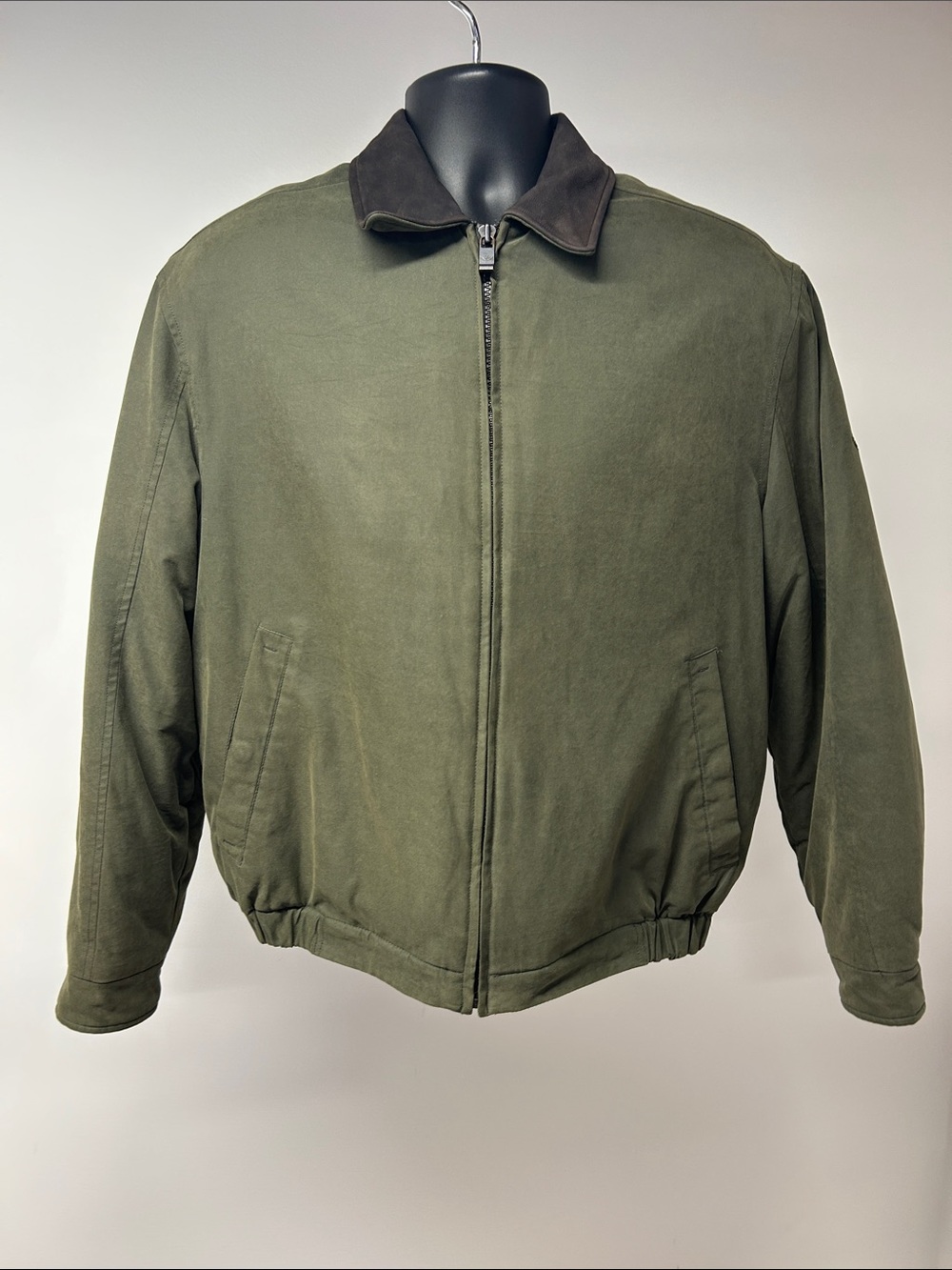 Dockers Stain Defender Jacket Olive Green Genuine Leather Collar Bomber Medium